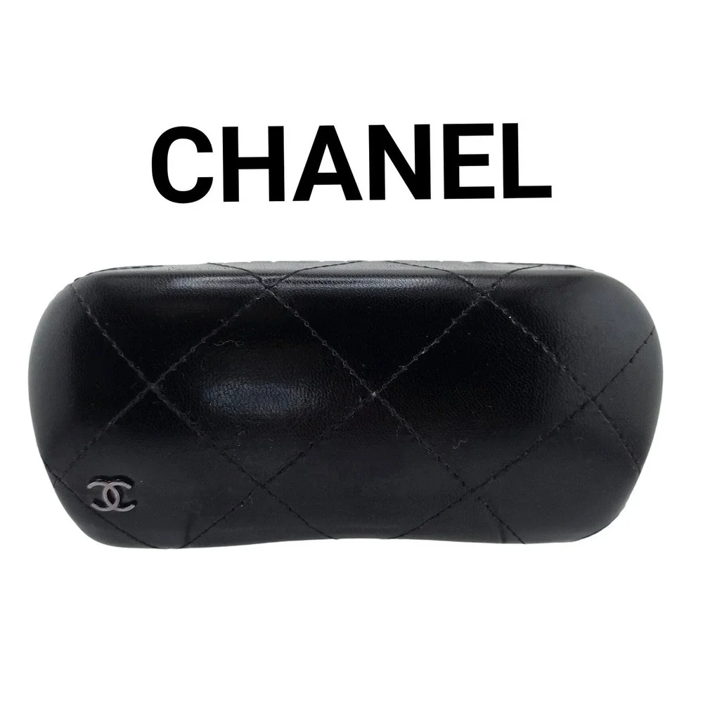 Chanel Black Quilted Leather Sunglasses Case Silver CC Logo Hard Shell Eyewear